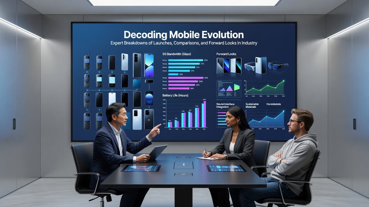 Side-by-side comparison of latest smartphone models with performance graphs and feature checklists from industry analysts